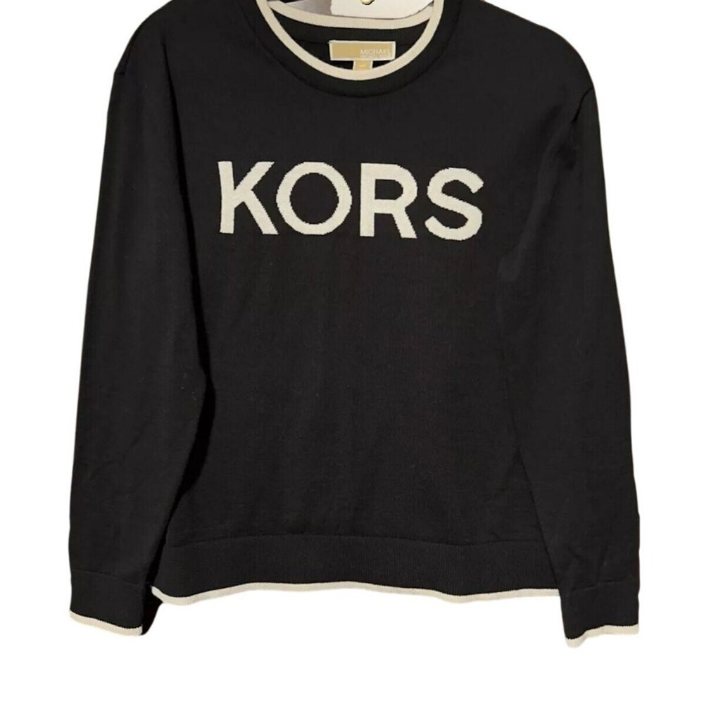 Michael Kors Womens Black/White Logo Sweater Size M Cotton Blend